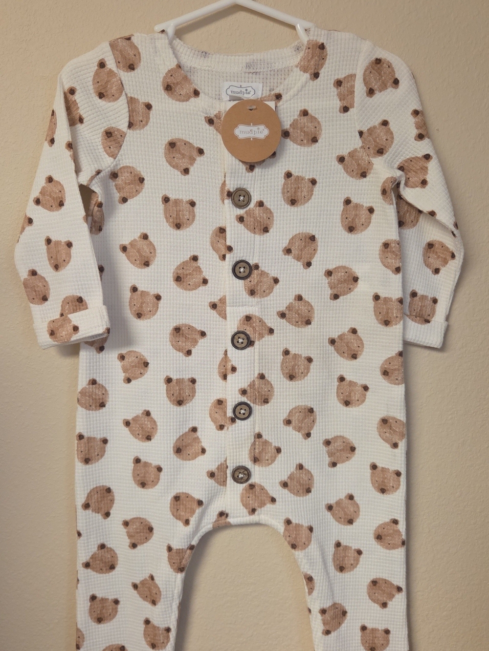 Mud Pie Cream One-Piece with Brown Bear Faces